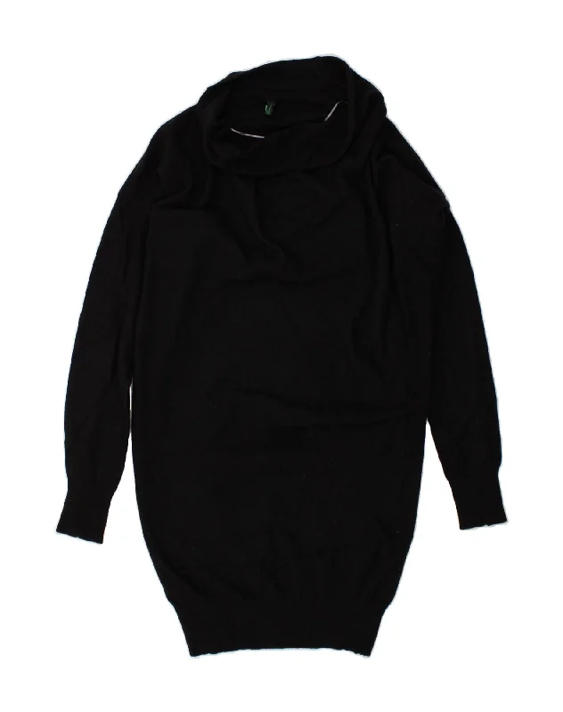 BENETTON Womens Roll Neck Jumper Dress UK 14 Medium Black