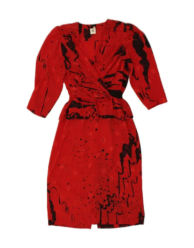 C&A Womens Abstract Pattern 3/4 Sleeve Peplum Dress EU 40 Medium Red