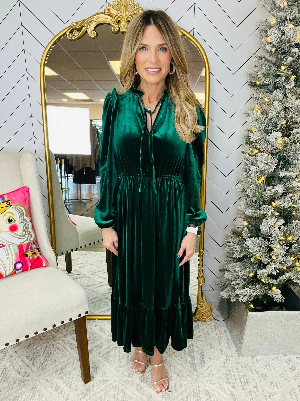 CHARLESTON VELVET MIDI DRESS-FLASH SALE Trendy Long Sleeve Midi Dress