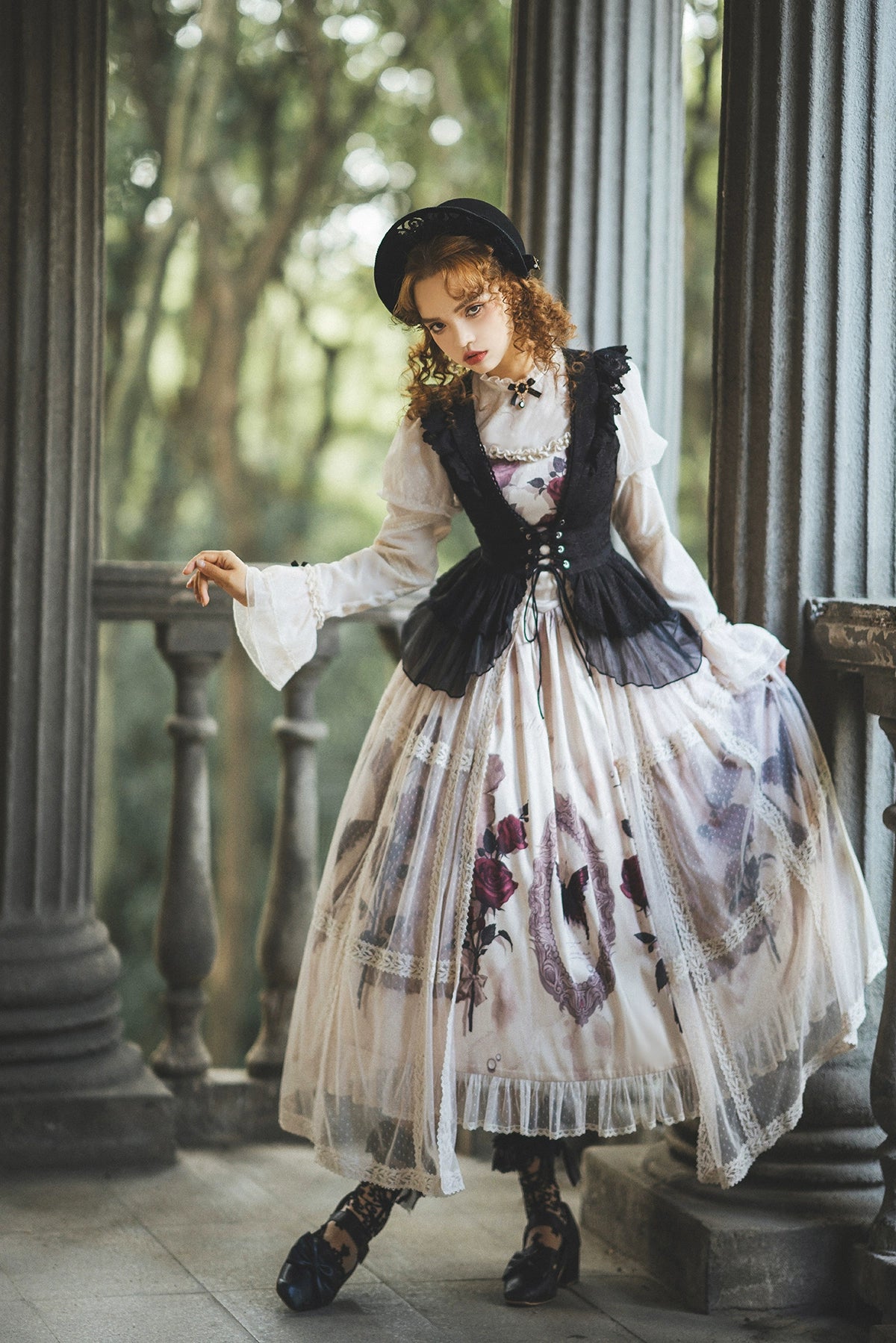 (BFM)Sweet Date~Classical Lolita Rose Print Princess Dress Set