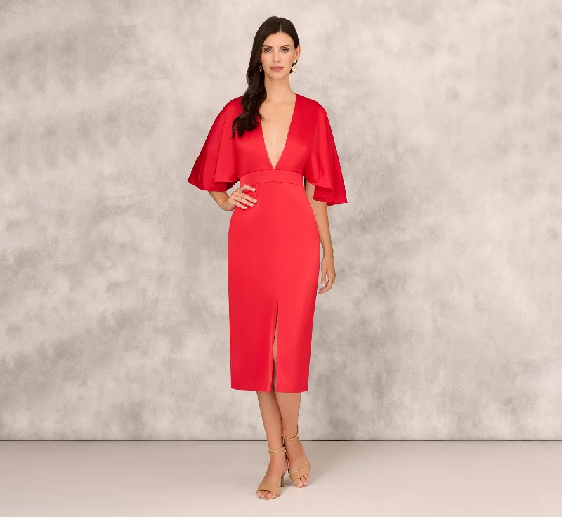 Crepe Back Satin Midi Dress With Flutter Sleeves In Chateau Red Fashionable Casual Midi Dress