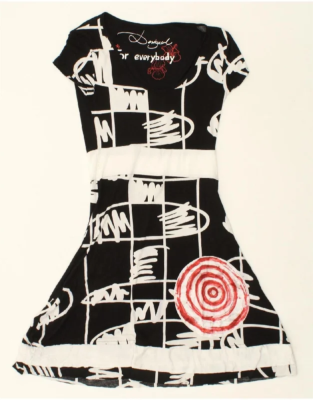 DESIGUAL Womens Abstract Pattern A-Line Dress UK 8 Small Black Viscose