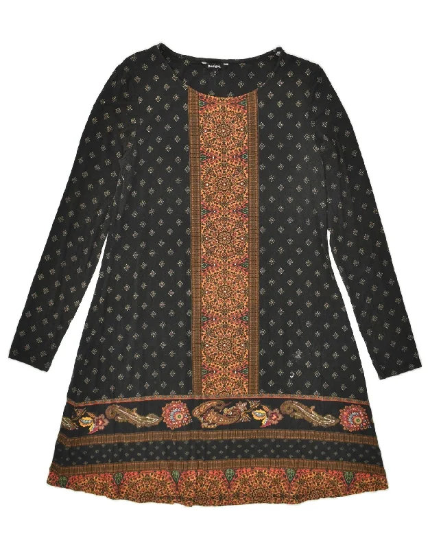 DESIGUAL Womens Basic Dress UK 14 Medium Black Geometric Viscose