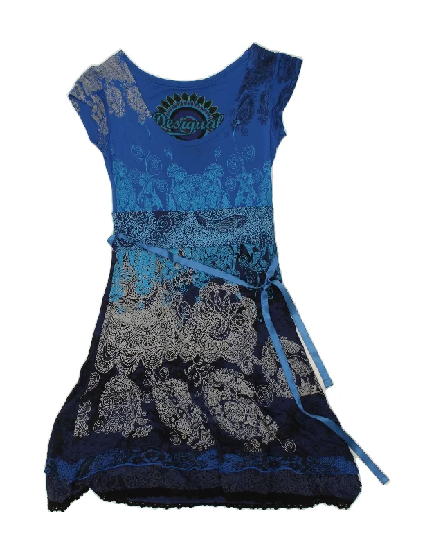 DESIGUAL Womens Graphic A-Line Dress UK 12 Medium Blue Paisley Viscose