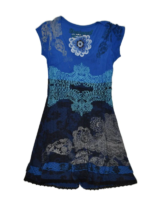 DESIGUAL Womens Graphic A-Line Dress UK 18 XL Blue Paisley Viscose