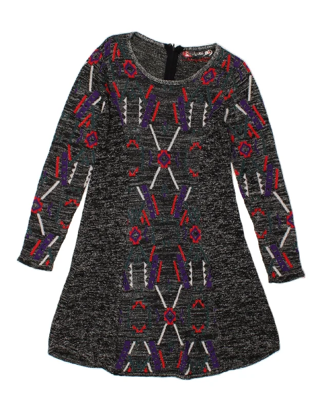 DESIGUAL Womens Graphic Jumper Dress UK 12 Medium Grey Geometric Viscose