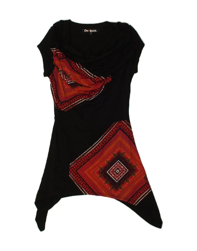 DESIGUAL Womens Graphic Tunic Dress UK 12 Medium Black Geometric Viscose