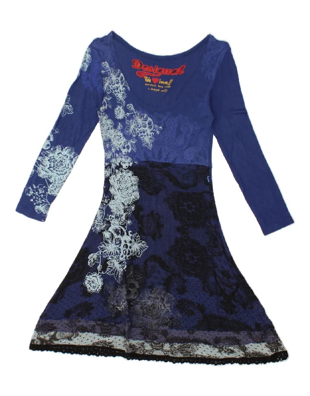 DESIGUAL Womens Slim A-Line Dress UK 12 Medium Blue Paisley Viscose