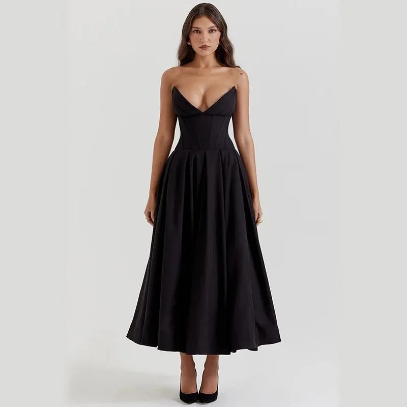 Elegant Backless A-line Midi Dress for Women Comfortable Casual Midi Dress