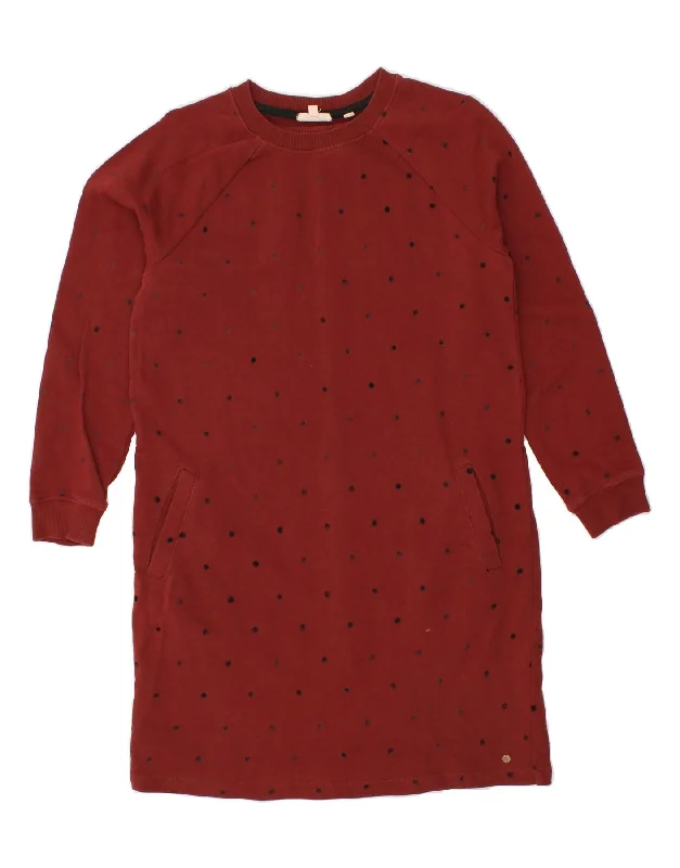FAT FACE Womens Jumper Dress UK 10 Small  Maroon Spotted Cotton