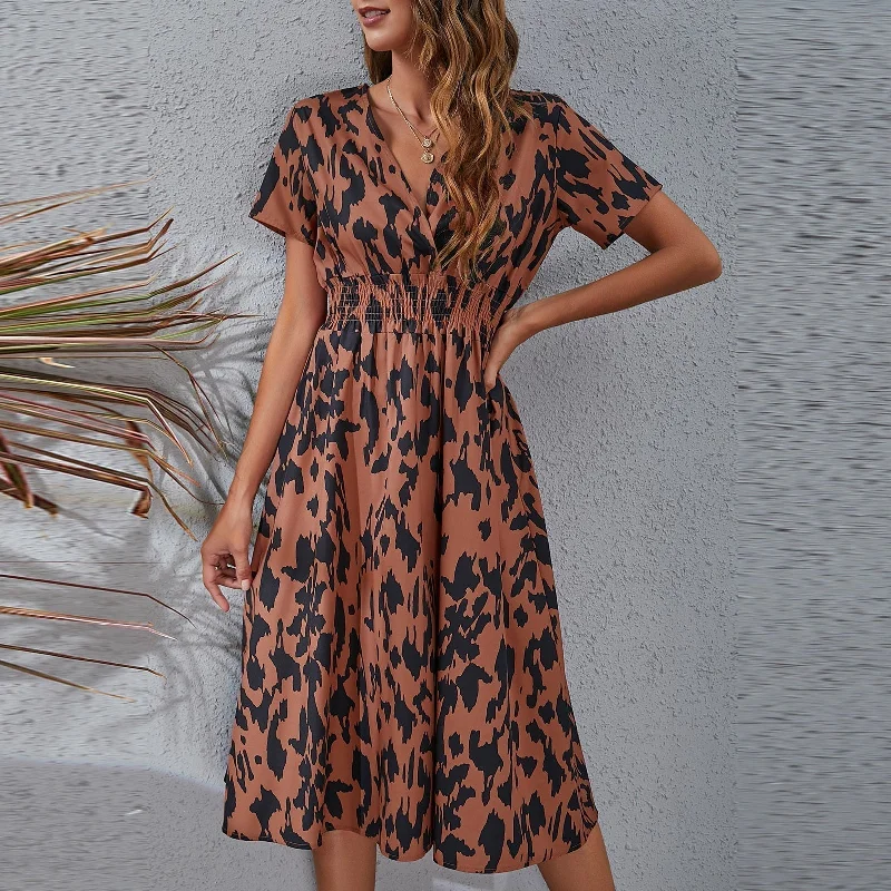 Floral Printed V-neck Midi Dress Comfortable Deep V Midi Dress