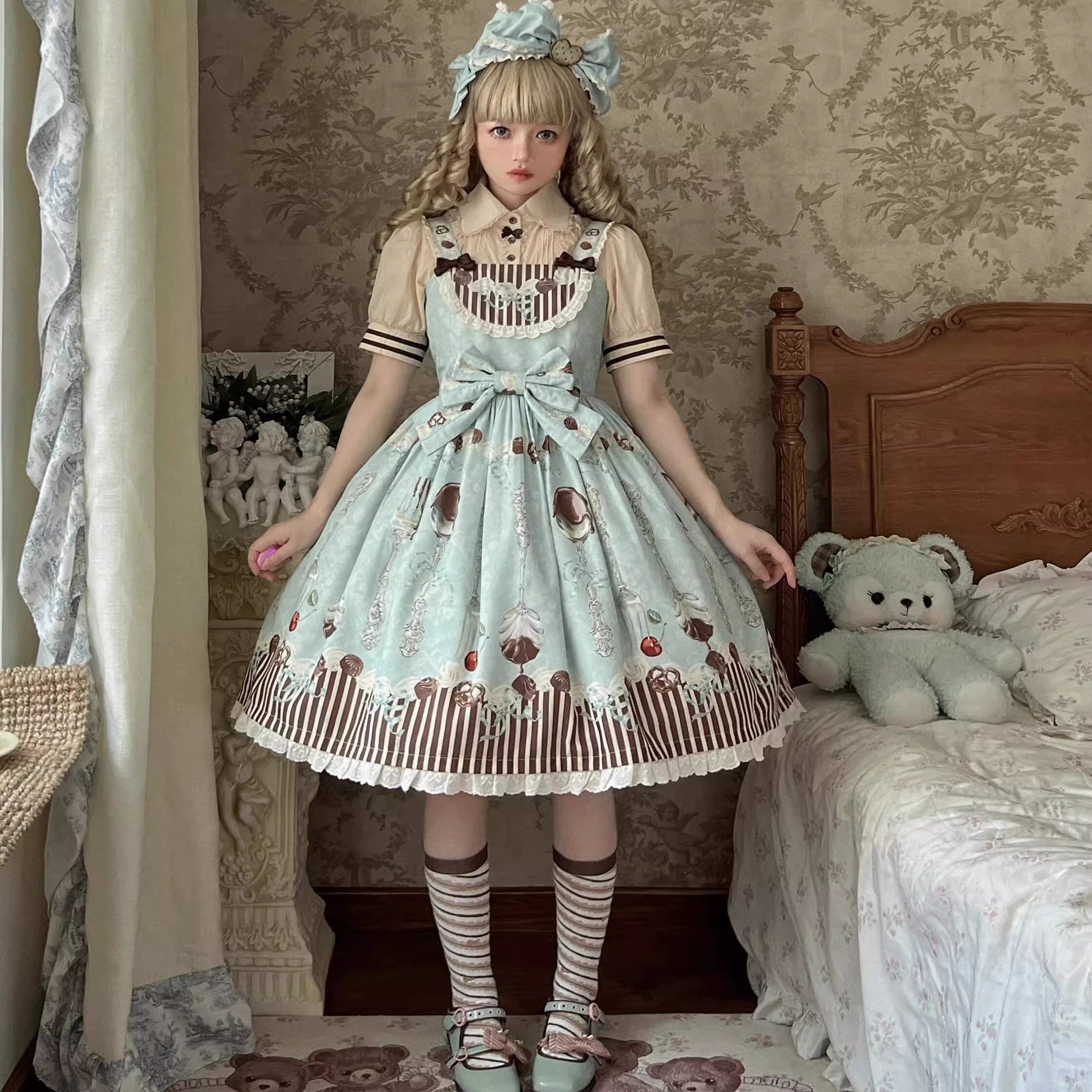 Sweet Dream Sheep~Sweet Dessert~Green Lolita Jumper Dress Lolita Headwear