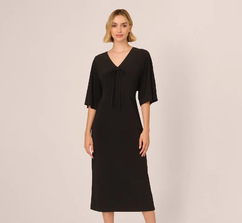 Jersey Midi Dress With Dolman Short Sleeves In Black Trendy Long Sleeve Midi Dress