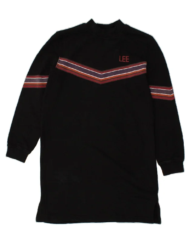 LEE Womens Jumper Dress UK 10 Small Black Striped Cotton