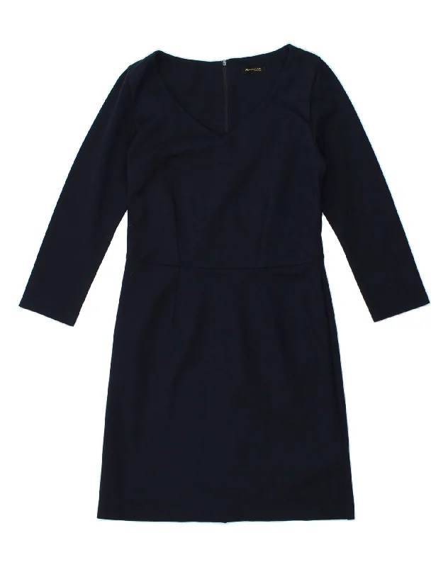 MASSIMO DUTTI Womens 3/4 Sleeve Sheath Dress UK 14 Large Navy Blue