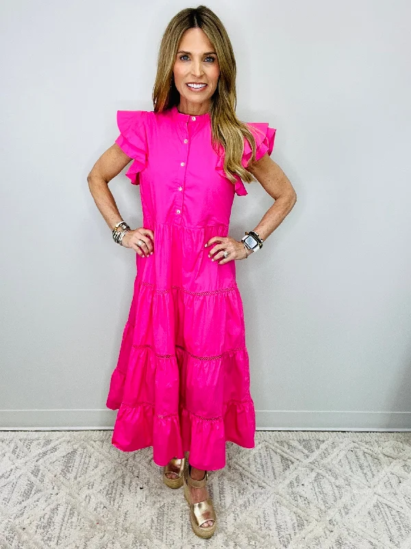 NEW LIPSTICK PINK MIDI DRESS--FLASH SALE Trendy Fit-and-Flare Midi Dress