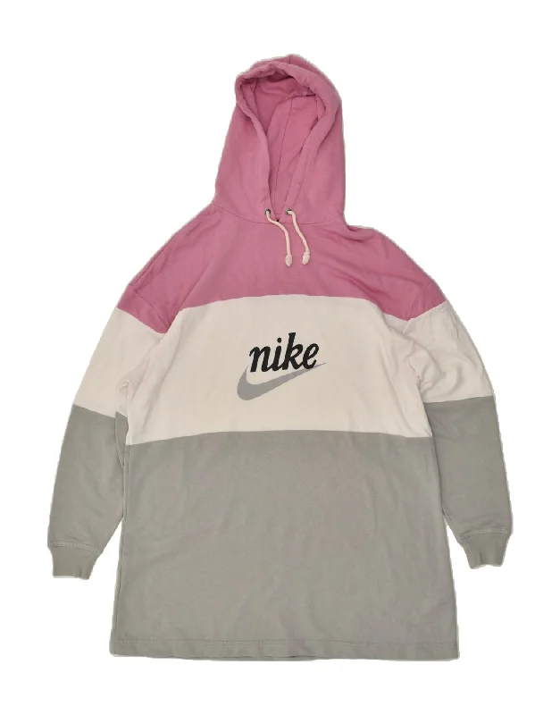 NIKE Womens Oversized Graphic Hoodie Dress UK 14 Medium Grey Colourblock