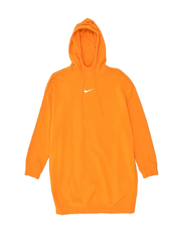 NIKE Womens Oversized Graphic Hoodie Dress UK 6 XS Orange Cotton