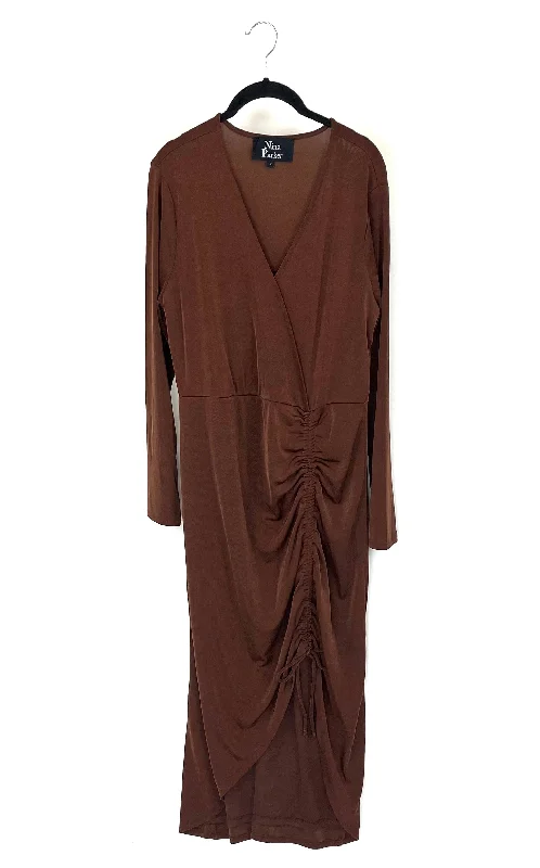 Brown Ruched Dress - 1X