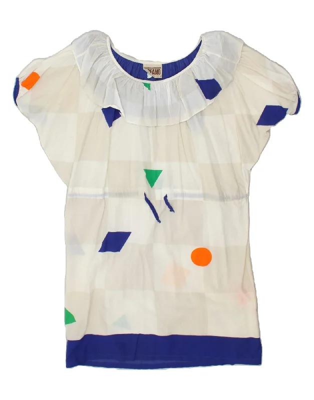 OCEANO Womens Ruffle Tunic Dress IT 42 Medium White Geometric Cotton