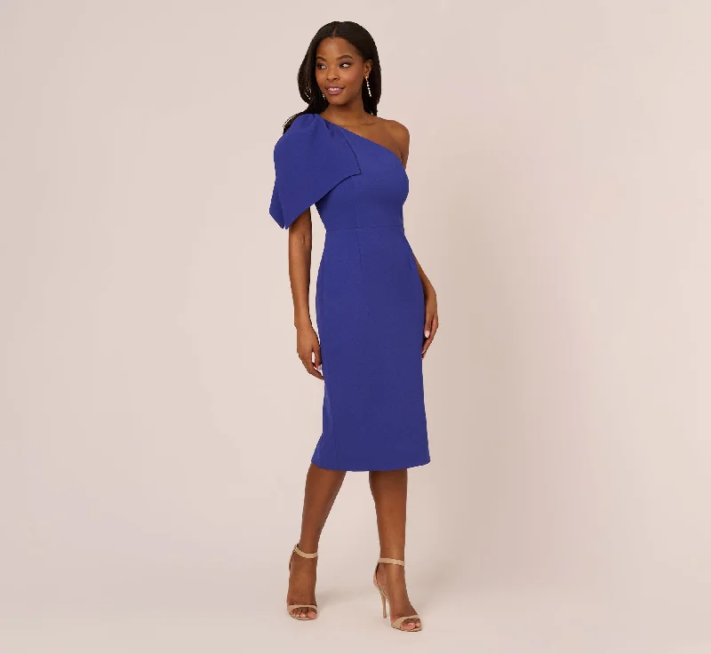 One Shoulder Midi Dress With Bow Accent In Disco Indigo Elegant Satin Midi Dress