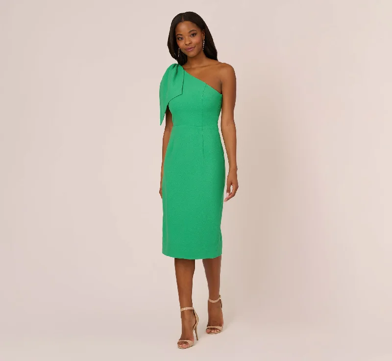 One Shoulder Midi Dress With Bow Accent In Summer Green Cozy Spaghetti Strap Midi Dress