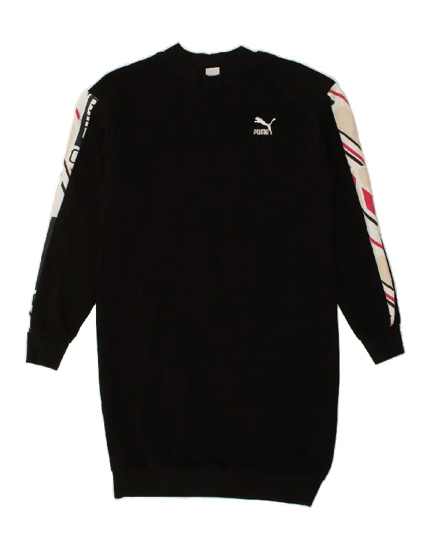 PUMA Womens Graphic Jumper Dress UK 6 XS  Black Colourblock Cotton