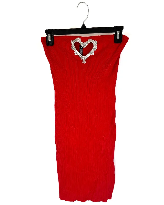 Red Rhinestone Heart Cutout Dress - Size 6/8