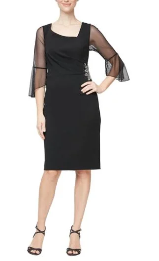 Short Sheath Dress with Bell Sleeves | Black
