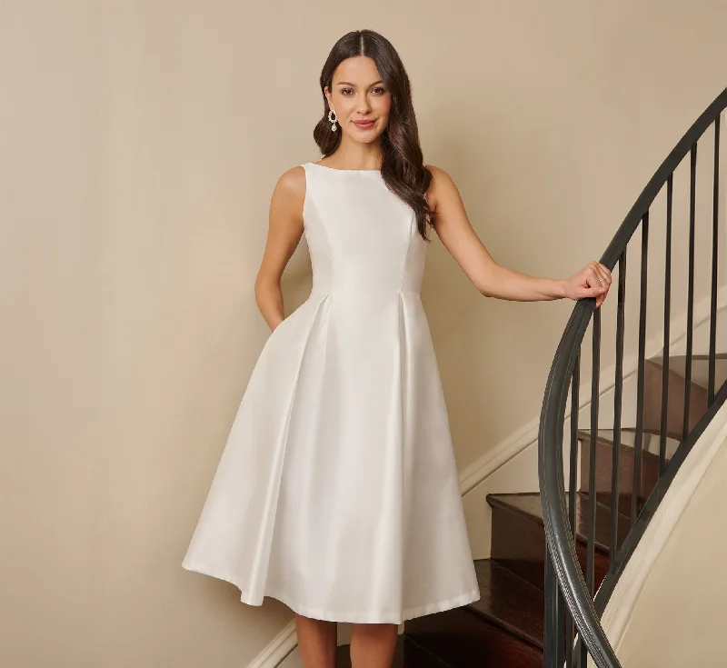 Sleeveless Mikado Fit And Flare Midi Dress With V-Back In Ivory Cozy Knit Midi Dress