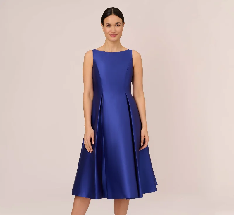 Sleeveless Mikado Fit And Flare Midi Dress With V-Back In Neptune Trendy Ruffle Hem Midi Dress