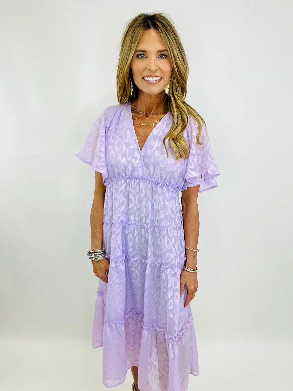 SMELL THE LAVENDER MIDI DRESS Trendy Ruffle Hem Midi Dress