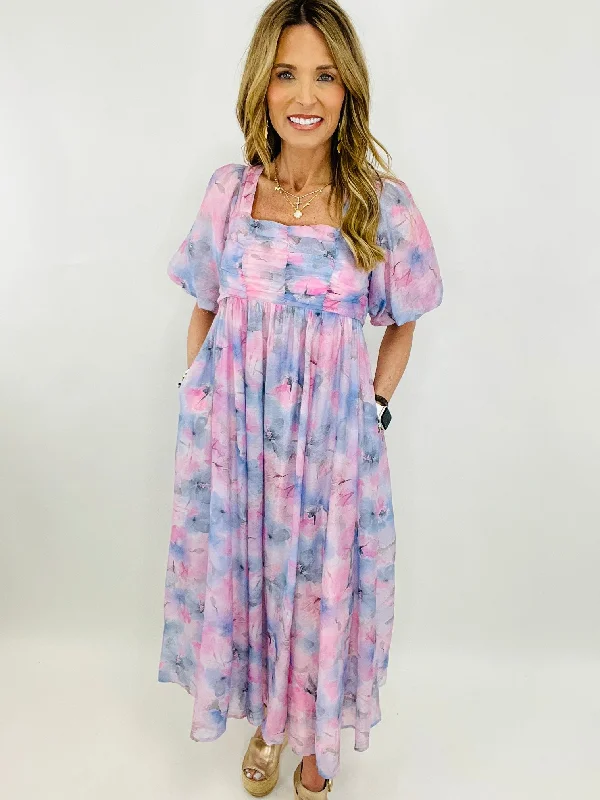 SPLASH OF WATERCOLOR MIDI DRESS Comfortable Wrap Midi Dress