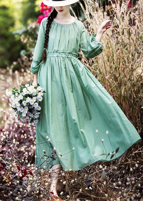 Style Green Cinched Patchwork Lace Long Summer Cotton Dress