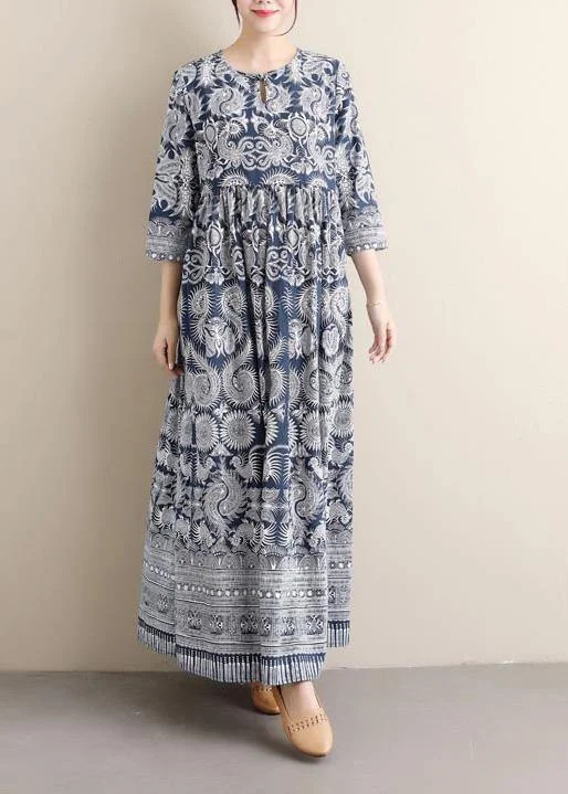 Style O Neck Cinched Summer Long Sewing Print Dress