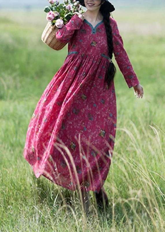 Style Patchwork Spring quilting dresses Red Print Dress