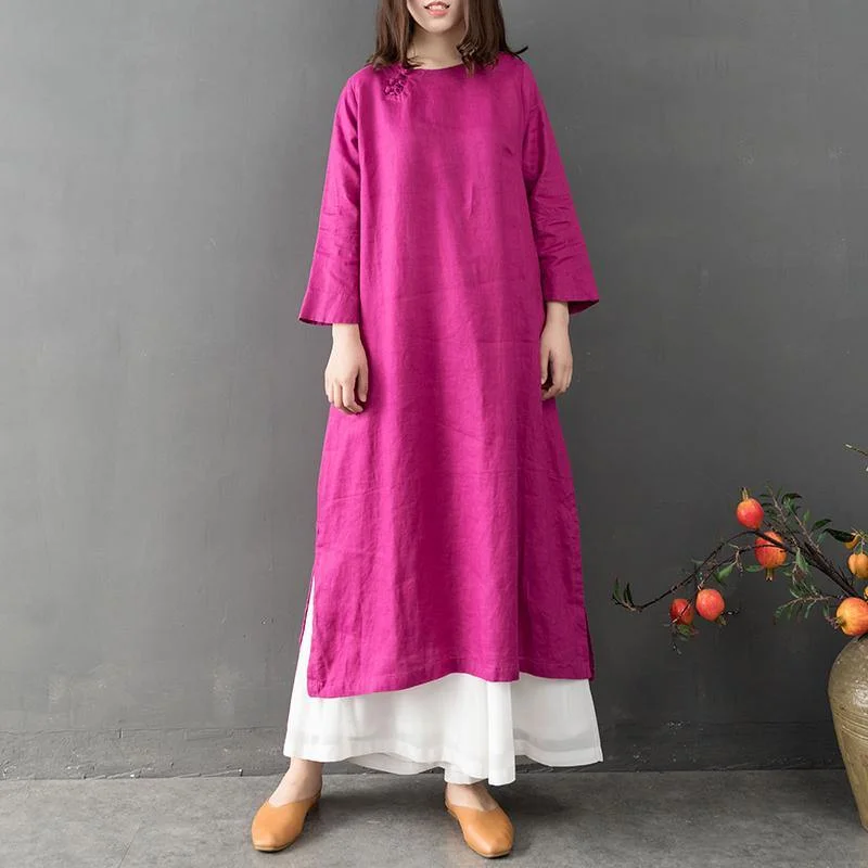 Style Side Open Linen Clothes Outfits Red Dresses