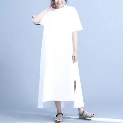 Style white clothes For Women side open Casual Summer Half Sleeve Letter Printed Dress