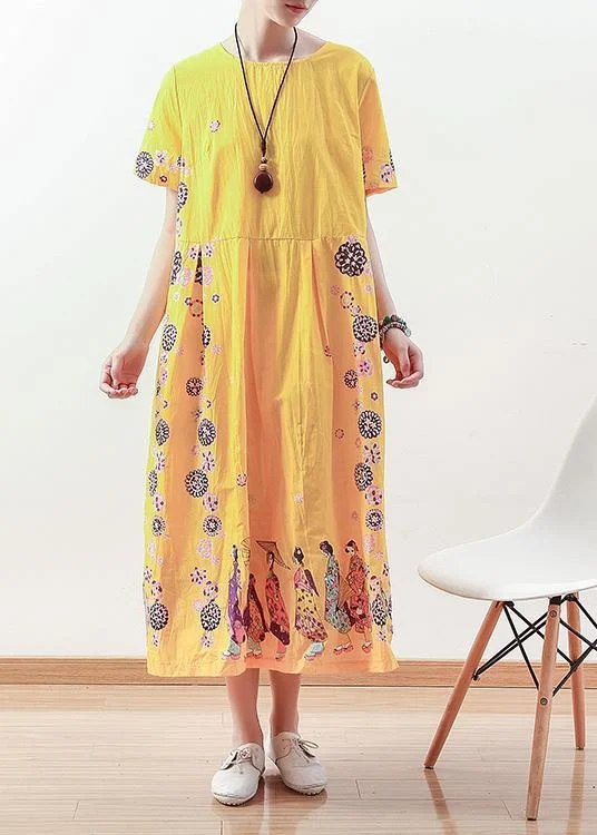 Summer Original Yellow Printed Linen Dress