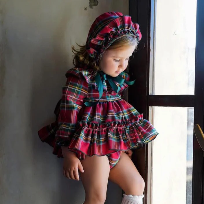Tartan Plaid Dress and Bonnet