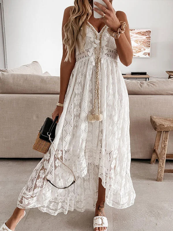 V Neck Boho Trendy Ruffle Flowy Midi Dress Stylish Button-Up Midi Dress