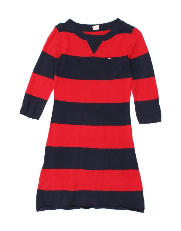 TOMMY HILFIGER Womens 3/4 Sleeve Jumper Dress UK 8 Small Navy Blue Striped