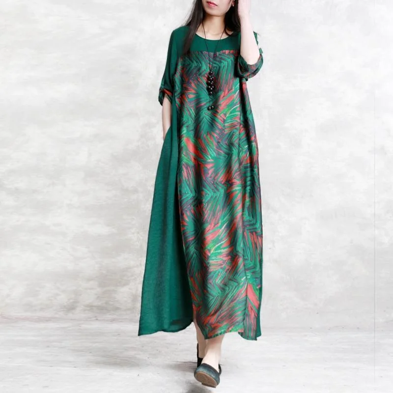 top quality green  chiffon silk caftans plus size clothing asymmetric traveling clothing Elegant patchwork dresses