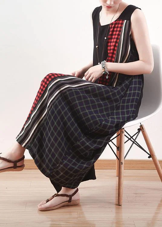 Unique Black Patchwork Plaid Summer Cotton Dress
