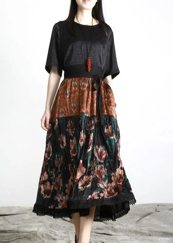 Unique Black Print Patchwork Vacation Summer Chiffon Dress