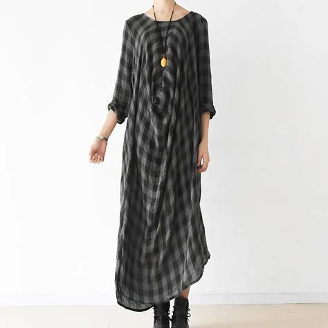 Unique Blue Plaid asymmetrical design Vacation Summer Cotton Dress