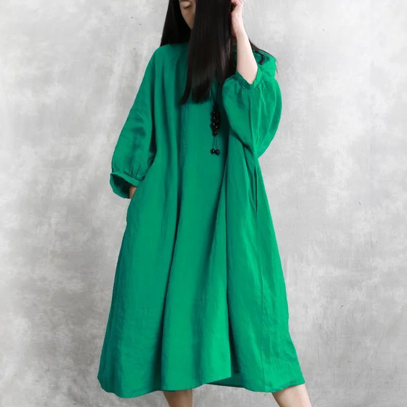 Unique o neck Batwing Sleeve linen spring outfit design green Dress
