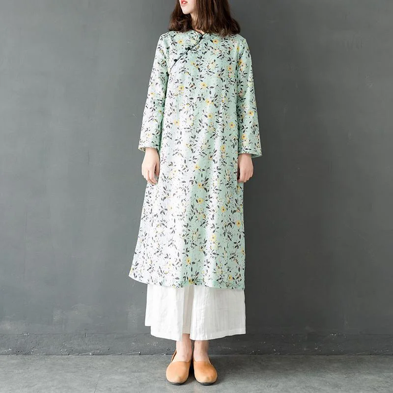 Unique prints linen dresses Fabrics light blue Dress