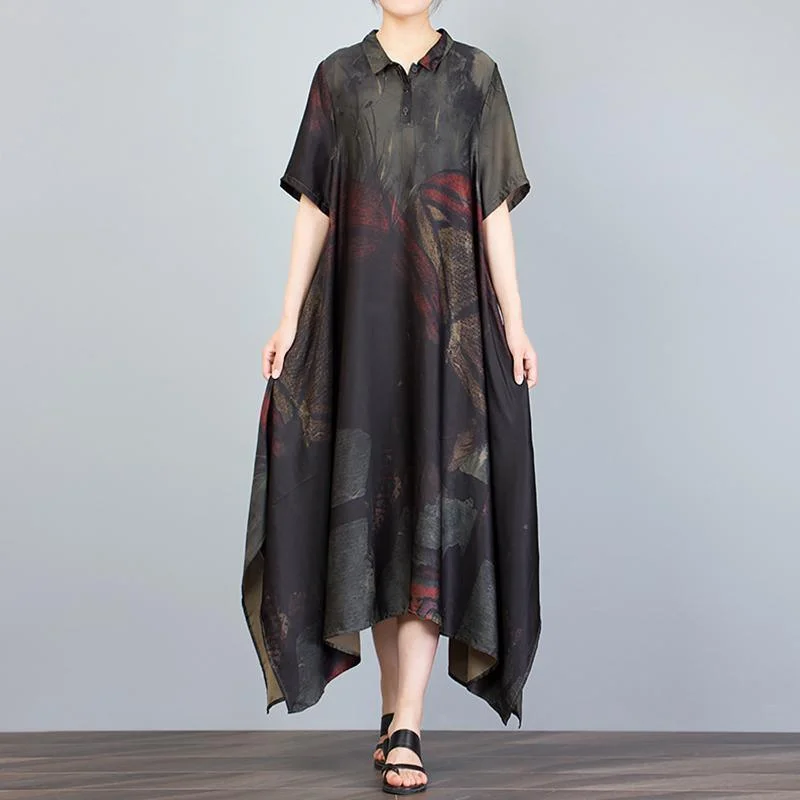 Unique Tunics Casual Stand Collar Irregular Loose Print Dress
