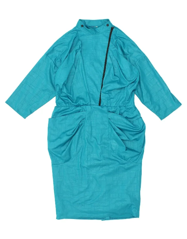 VINTAGE Womens 3/4 Sleeve Basic Dress UK 14 Large Blue